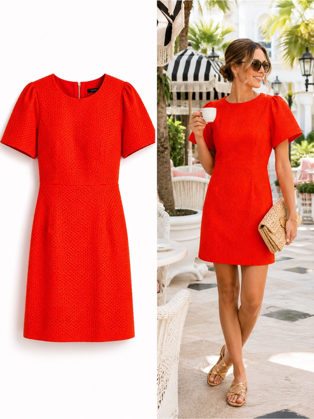 J.Crew Black Label Orange Eyelet Shift Dress Size 4 Cotton Poppy Red Resort
